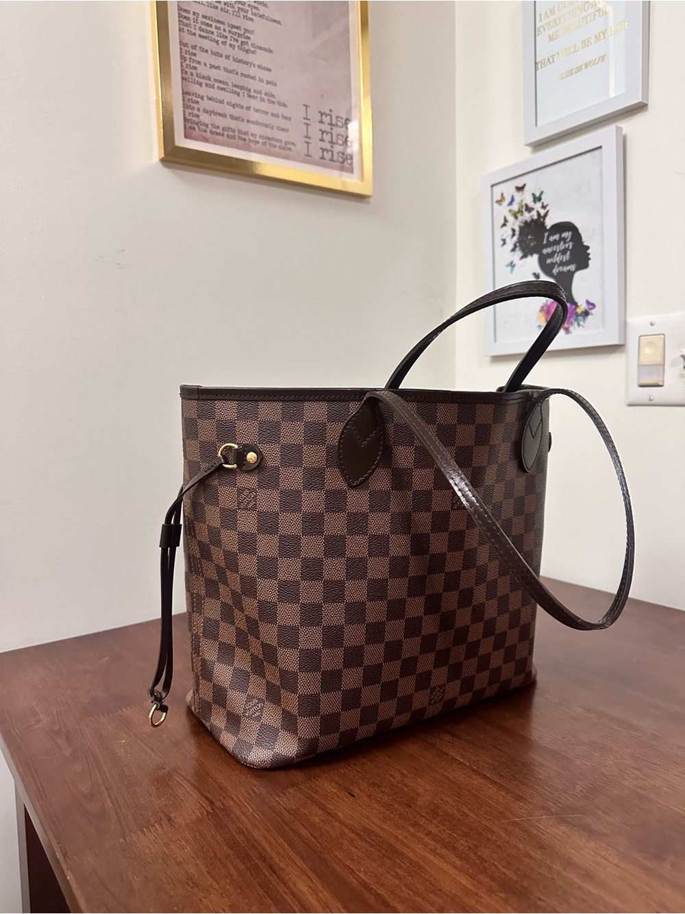 Louis Vuitton Brown Damier Ebene Tote with Red Lining - Picture 3 of 10